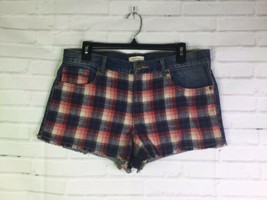 Forever 21 Womens Size 30 Americana Plaid Flannel Denim Jean Mini Shorts... - £27.13 GBP