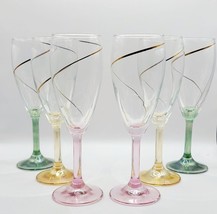 VTG Cristalleria Fratelli Fumo Stemmed Champagne Flutes Set 6 Pink Yellow Green - £42.93 GBP