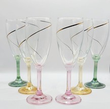 VTG Cristalleria Fratelli Fumo Stemmed Champagne Flutes Set 6 Pink Yellow Green - £43.07 GBP