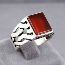 925 Sterling Silver Natural Red Carnelian Gemstone Ring 4.25 Carat Astrological  - £132.66 GBP