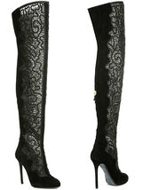 NEW Nicholas Kirkwood Lace Embroidered Black Suede Over The Knee Boots 38 8 - €411,30 EUR