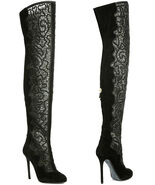 NEW Nicholas Kirkwood Lace Embroidered Black Suede Over The Knee Boots 38 8 - €410,52 EUR