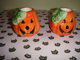 Ceramic 2 Pumpkin Taper Candleholders - £13.64 GBP