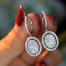 14K White Gold Plated 2Ct Natural Real Moissanite Drop/Dangle Woman&#39;s Earrings - £185.49 GBP