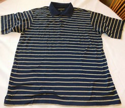 Cutter &amp; Buck Men&#39;s short sleeve polo shirt Size L large Navy Yellow Striped GUC - £18.47 GBP