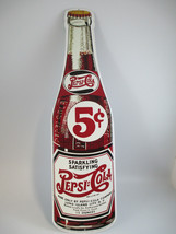 Pepsi Soda Bottle Metal Sign Retro Reproduction Pepsi 5 Cents Red And White - $12.87