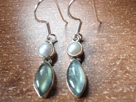 Cultured Pearl &amp; Labradorite Marquise 925 Sterling Silver Earrings Corona Sun - £12.09 GBP