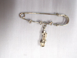2&quot; Safety Pin W 3 Crystals Brooch &amp; Fire Truck First Responder Brave Hero Charm - £4.78 GBP