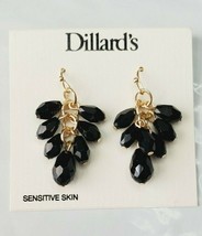 Dillard&#39;s Gold Tone French Wire Earrings Jet Black Beaded Cluster Dangle New - £10.67 GBP