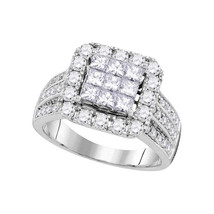 14kt White Gold Princess Diamond Cluster Bridal Wedding Engagement Ring 2.00 Ctw - £2,203.87 GBP