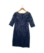 Tahari Dress Womens 10 Blue Sequined Lace Sheath Cocktail Party Formal E... - $1,093.22 MXN