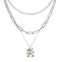 Clear Rhinestone 3 Pcs Layered Silver Chain Teddy Bear Pendant Fashion Necklace - £26.57 GBP