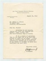 1943 The First National Bank of Boston Client 25th Anniversary Letter - $17.82