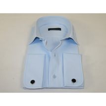 Men's Dress Shirt MARCUZZI Turkey 100% Soft Cotton French Cuffs Marc2 Blue image 3