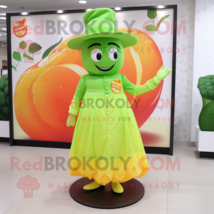 Lime Green Apricot mascot costume character dressed with a Maxi Skirt an... - $1,199.00