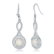 Sterling Silver Infinity Design Round White Opal with CZ Halo Earrings - £32.75 GBP