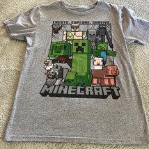 Mojang Minecraft Boys Gray Green Creeper Skeleton Pig Short Sleeve Shirt L 14-16 - £9.79 GBP