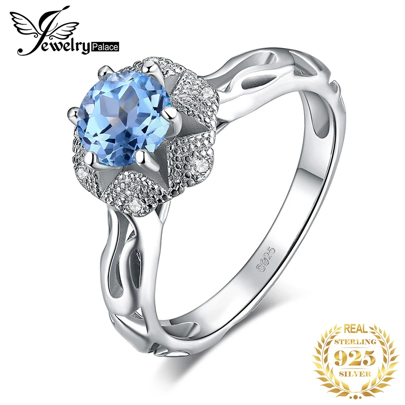Genuine Blue Topaz 925 Sterling Silver Ring for Women Statement Gemstone Fine Je - £24.84 GBP