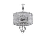 Sterling Silver 925 Rhodium Plated CZ Basketball Hoop Hip Hop Pendant - £47.41 GBP