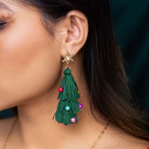 Pearl &amp; Green Polyster 18K Gold-Plated Snowflake Christmas Tree Drop Earrings - $13.99