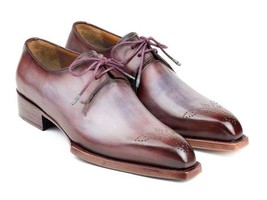 Paul Parkman Mens Shoes Derby Ice Blue Bordeaux Welt Hand-Painted Leathe... - $599.99