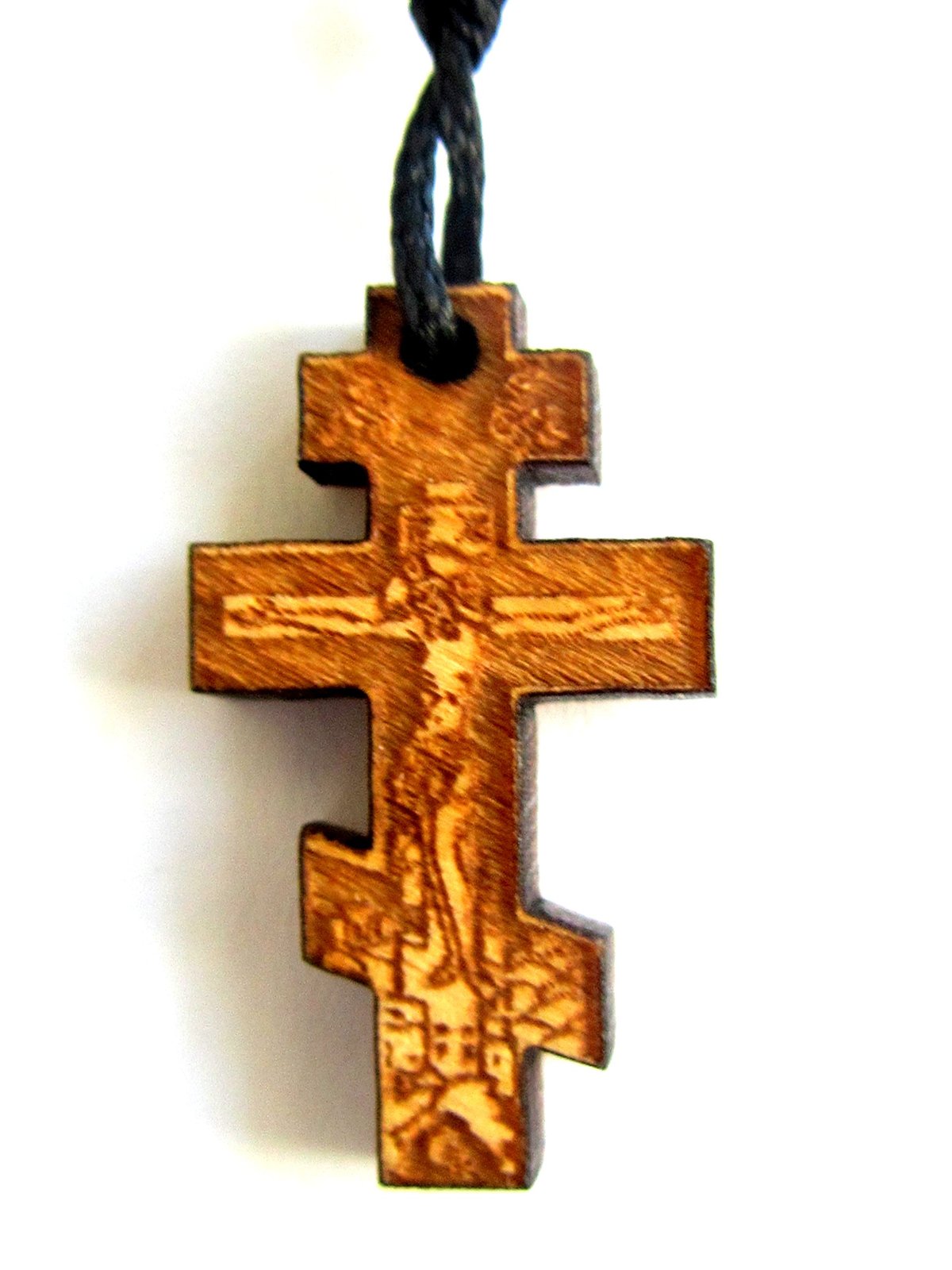 Christian Orthodox Greek Religious Pendant Necklace with Wood Cross / 47