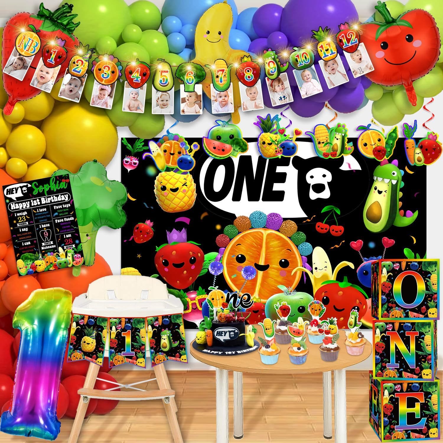 124Pcs Fruit 1St Birthday Decorations, Dancing Fruit 1St Birthday Decorations Fr