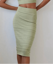 Aritzia Babaton Womens Medium Green Knit Bodycon Tube Midi Skirt - £22.05 GBP