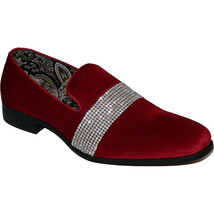 Men Formal shoes After midnight Velvet silver Crystal Slip on 6715 Red/S... - $59.99