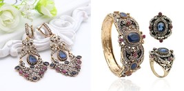  turkish vintage jewelry sets 3 pcs women bangle bracelet cuff long hook dangle earring thumb200