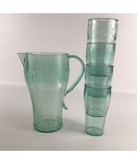 Coca Cola Drinkware Set Plastic Pitcher Glasses Green Collectible Contai... - $48.46