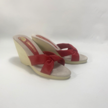 Vintage 80s Cherokee Mambo Womens Wedge Sandals Size 8 Red Leather Rubber Sole - £97.08 GBP