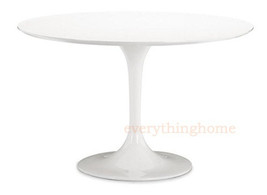 60&quot; Round White Tulip Flower Styl Dining Table Lacquered Chip Resistant Wood Top - £825.65 GBP