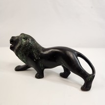 Bronze Lion Statue Black w/ Verdigris Vintage Roaring Stalking Animal Figurine - $77.22