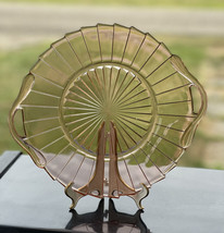 Vintage Jeannette Sierra Pink Pinwheel Cake Plate 10&quot; Depression Glass 1930&#39;s - $21.51