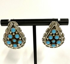 Tina Jones Handmade Navajo Sterling Silver &amp; Turquoise Teardrop Earrings NEW - £90.83 GBP