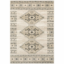 4&#39; X 6&#39; Ivory Grey Black And Ivory Southwestern Power Loom Stain Resista... - £110.95 GBP