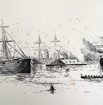 Navy Gun Boats In The James River 1882 Victorian Military Antique Art DWAA8 - $19.99