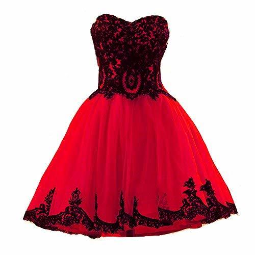 Kivary Short Red Tulle Vintage Black Lace Gothic Prom Homecoming Cocktail Party