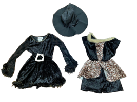 pre-own Girls 2 Halloween Costumes Sz Xs 4-5years Witch Dress Hat Party Dress Up - £11.03 GBP