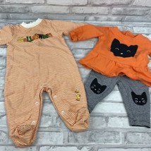 Halloween Baby Girl Fall Outfits 6 Months 2 Pc Set Bodysuit Black Cat Pumpkin - £16.19 GBP
