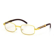 Men Sophisticated Classy Elegant Clear Lens Eye Glasses Gold &amp; Wood Wooden Frame - £13.06 GBP