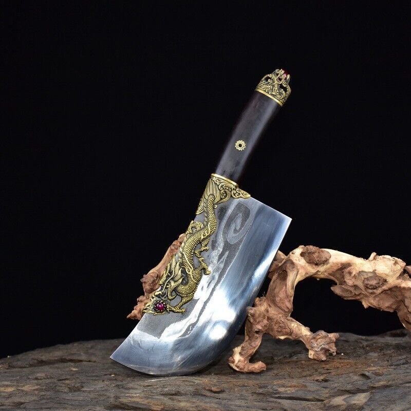 HANDMADE FORGED HQ CARBON STEEL BONE CHOPPING CLEAVER KNIFE DRAGON PHOEN... - $282.56