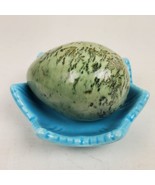 Vintage Marbled Blue Green Gray Smooth Stone Egg 2.25 Inch w/ Stand 2.75... - £20.64 GBP