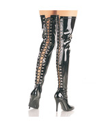 PLEASER Sexy Rear D-Ring Lace Up Black 5&quot; Heel Hot Thigh High Boots SED3... - $115.95