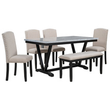 TREXM Modern Style 6-piece Dining Table with 4 Chairs &amp; 1 Bench, Table with Marb - £769.40 GBP