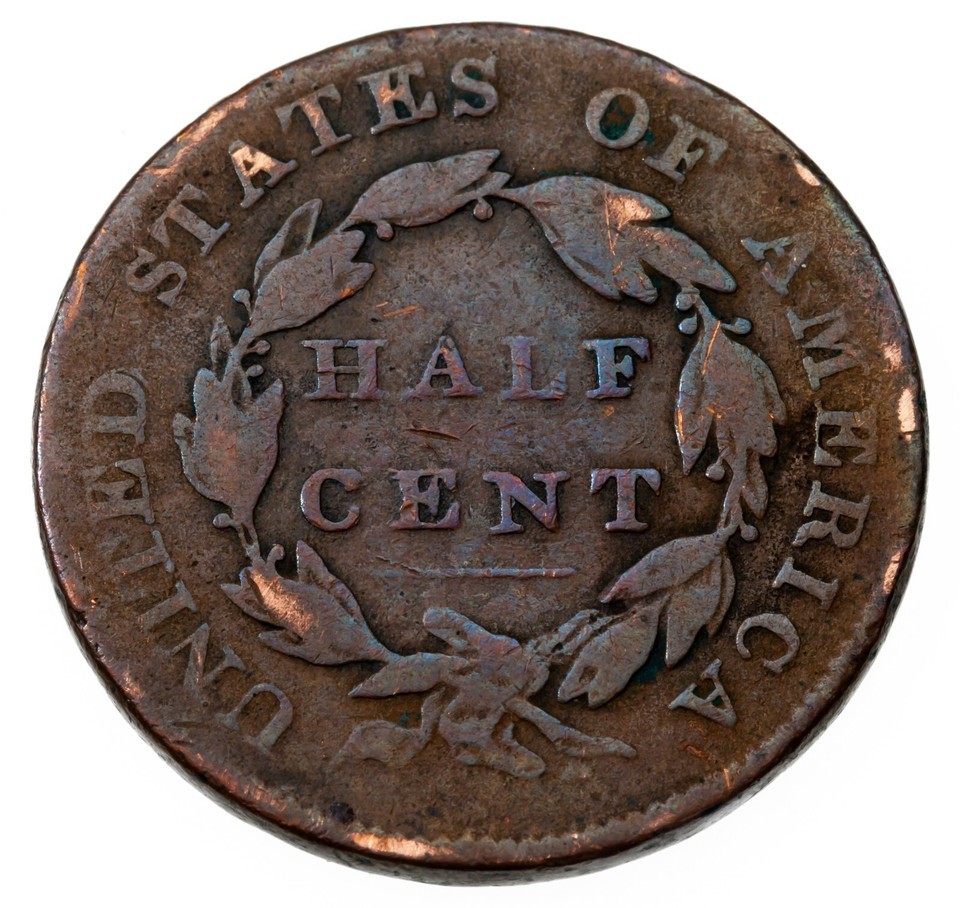 1832 Classic Head 1/2C Half Cent About Good AG Good in Wear, Obv has "Off" Color Item image 2