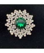 Vintage Emerald Green &amp; Clear Rhinestone Flower Brooch Pin Costume Jewelry - €36,82 EUR