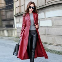 Women&#39;s Leather Trench Coat Genuine Soft Lambskin Winter Long Overcoat - £134.11 GBP