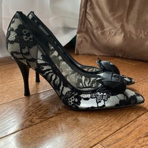 Stuart Weitzman Heel Womens 7 1/2 Black Lace Leather Pumps Stiletto Shoe... - $74.98
